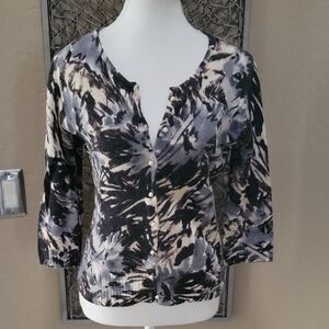 Beth Bowley Floral Watercolor Pearl Button Cardigan